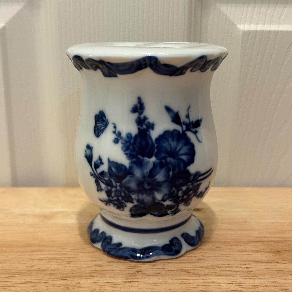 Vintage 80s Porcelain Floral Toothbrush Bathroom Decor